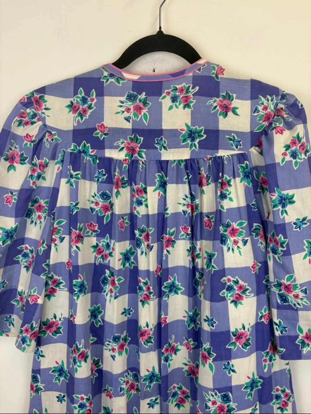 Vintage Models Coat Floral Gingham House Dress Cottagecore Smock Pockets Sz 14 - Picture 8 of 9